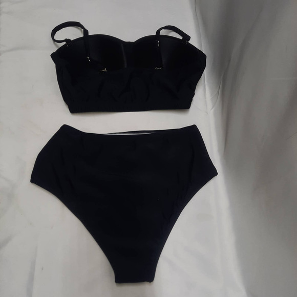 2PCS Swimsuit Black Push Up Padded Top and High-Rise Panty Bikini Set Med. - Picture 2 of 11